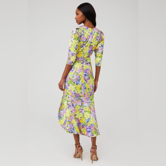 For Love & Lemons Cassia Midi Dress in Lemon Floral Size 2X 3/4 Sleeve V-Neck - Picture 16 of 16